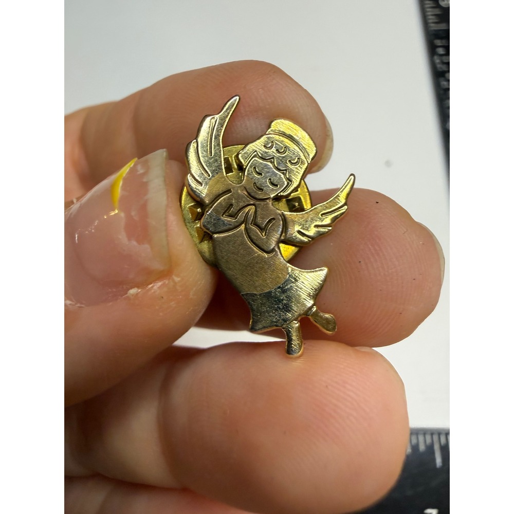 Gold Tone Praying Angel Cherub Lapel Pin Religious Spiritual Hat Pin USA Made
